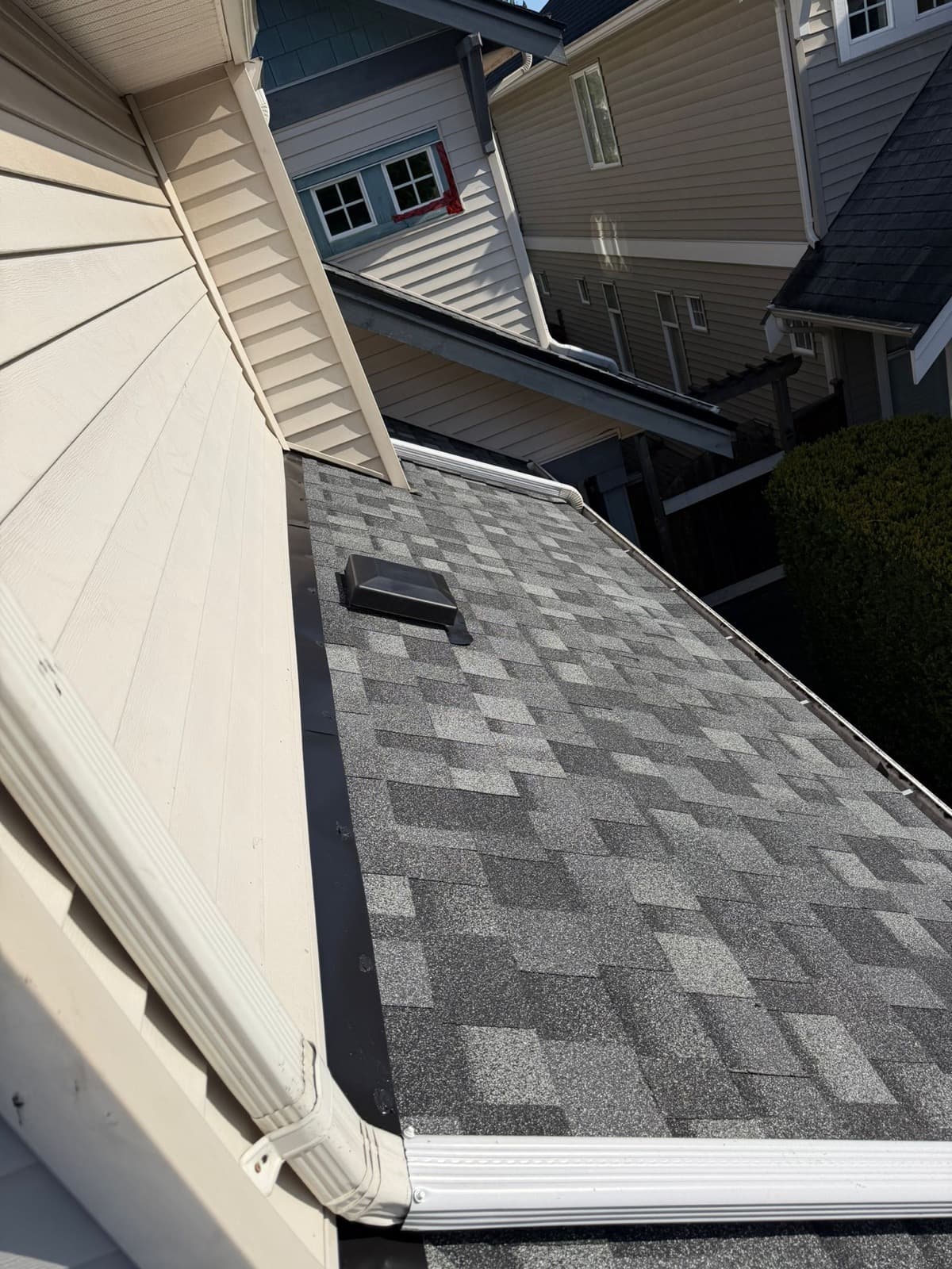 New IKO Dynasty Summit Grey Shingles and new wall flashing with Duraflo 50 air vent